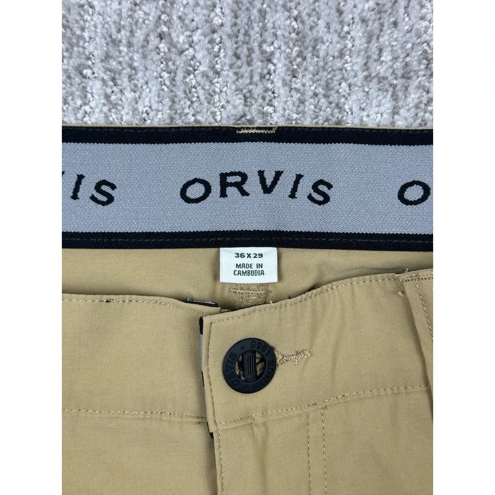 Orvis Pants Mens 36x29 Beige Stretch Water Repellent Hiking Cargo Nylon Outdoor